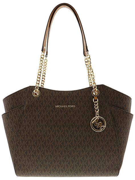 Michael Kors Jet Set Travel Large Chain Shoulder Tote Brown 